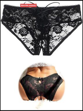 Lace Boyshorts Crotchless Sexy Panties Crisscross Strappy Underwear Plus Size